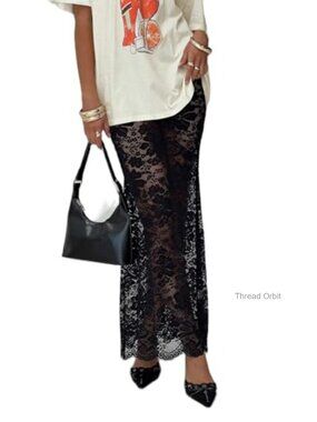 Lace Maxi Skirt See Through Sheer Y2k Long Skirt Mermaid Fishtail Bodycon